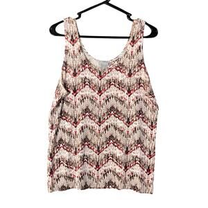 Chicos Travelers Womens Top Brown Red Zig Zag Halter Tank Stretch 2 (L)